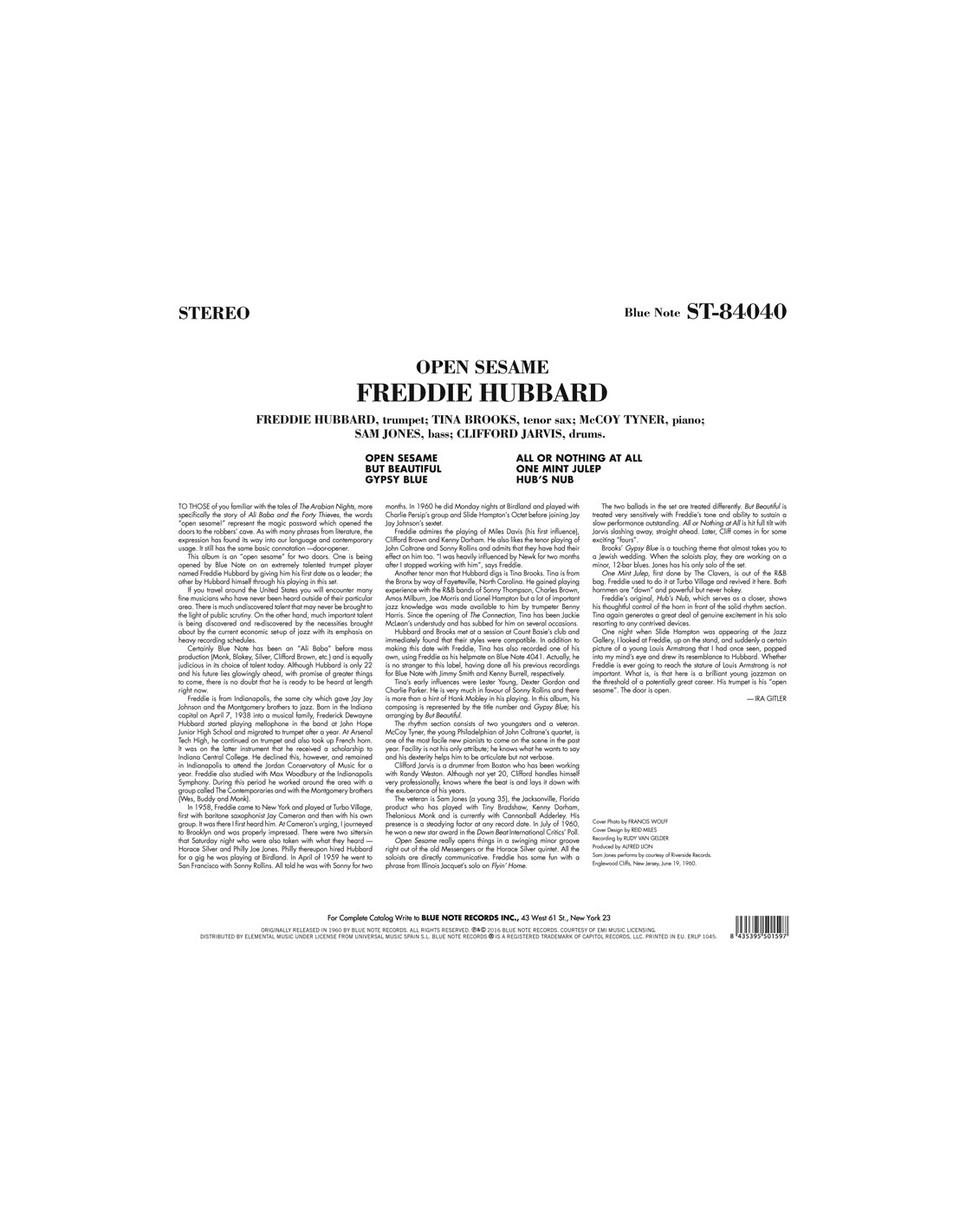 Limited　Gram　Edition　180　LP　Open　Hubbard　Freddie　Sesame