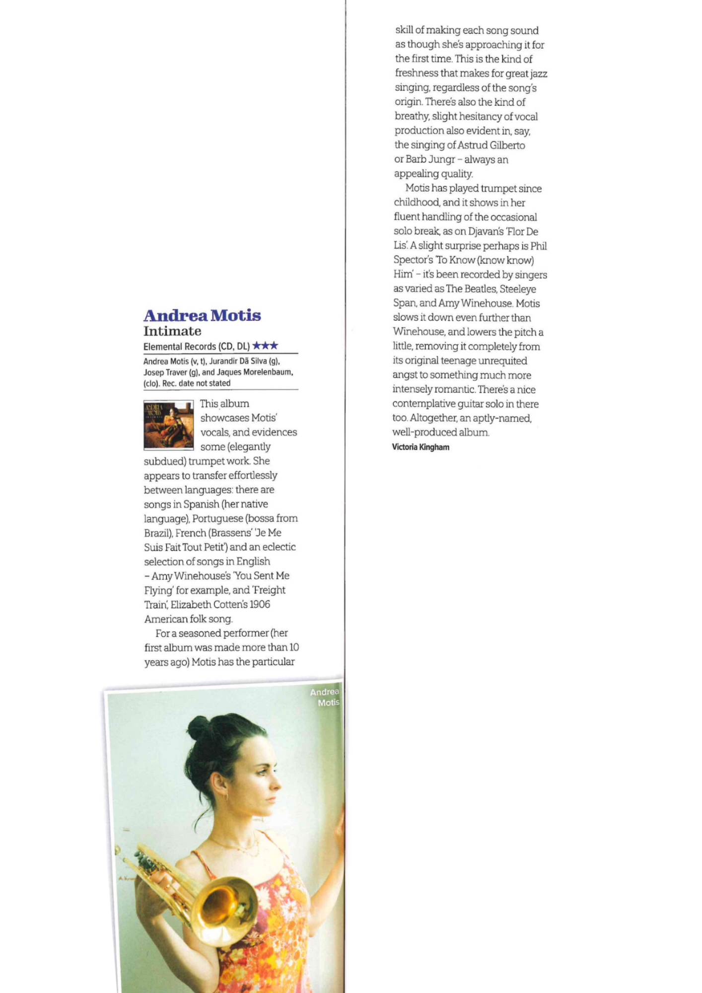 Andrea Motis "Intimate" Reviewed By Jazz Wise